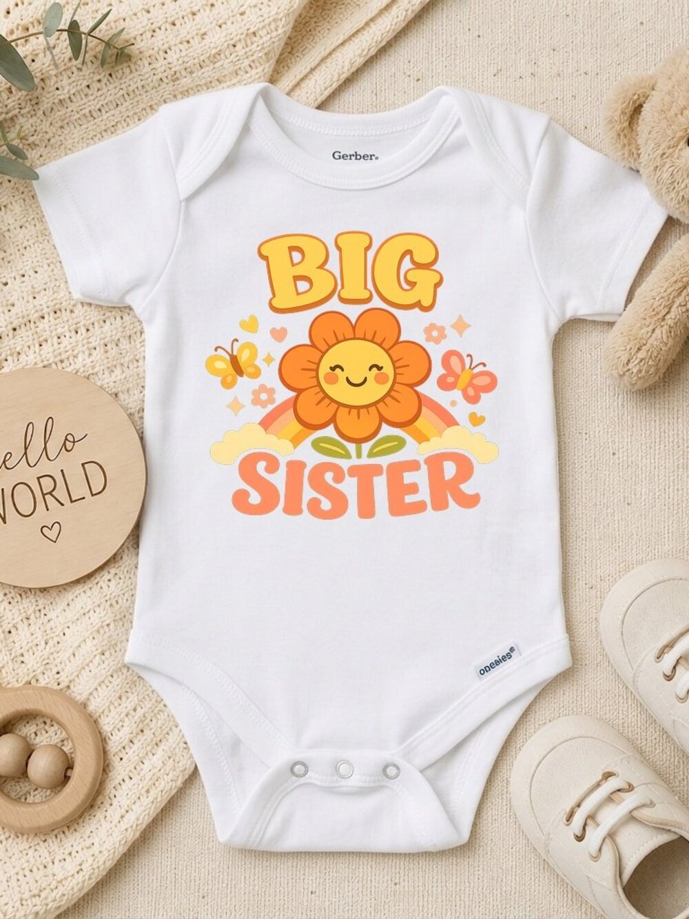 Big Sister Flower Retro Bodysuit Gift Natural Baby ONESIE®